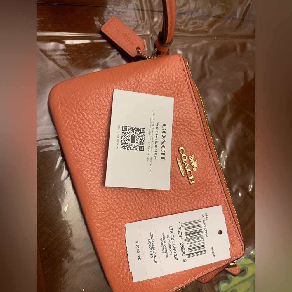 Coach Coral Leather Wristlet - Picture 1 of 5